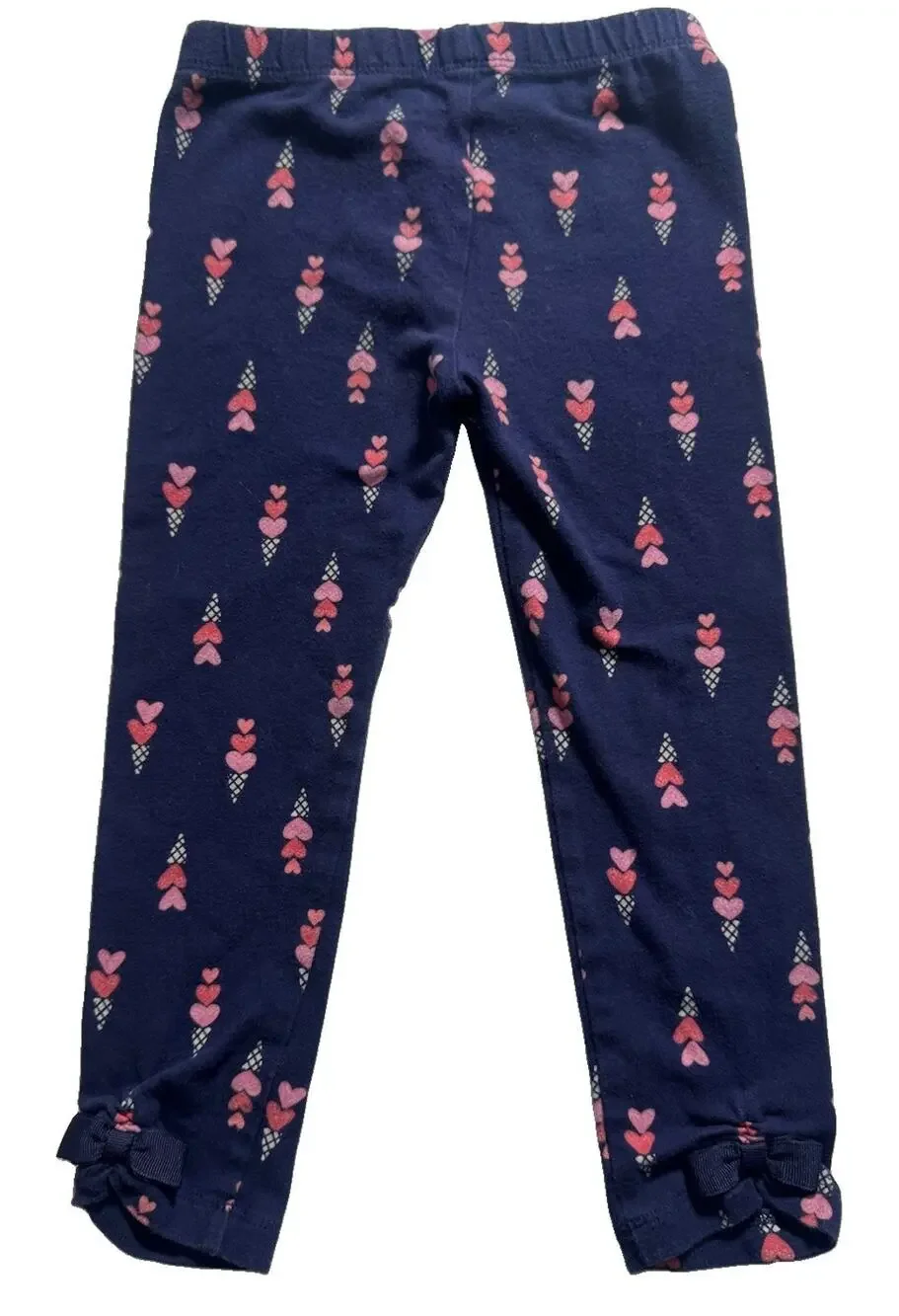 Gymboree Girls 3T Navy Leggings Heart Ice Cream Print Bow Ankle Cotton